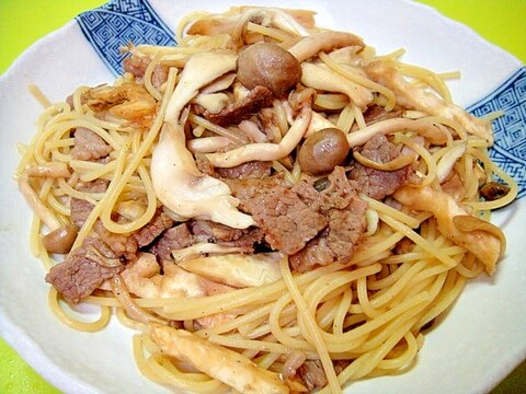 舞茸としめじ牛肉の和風パスタ